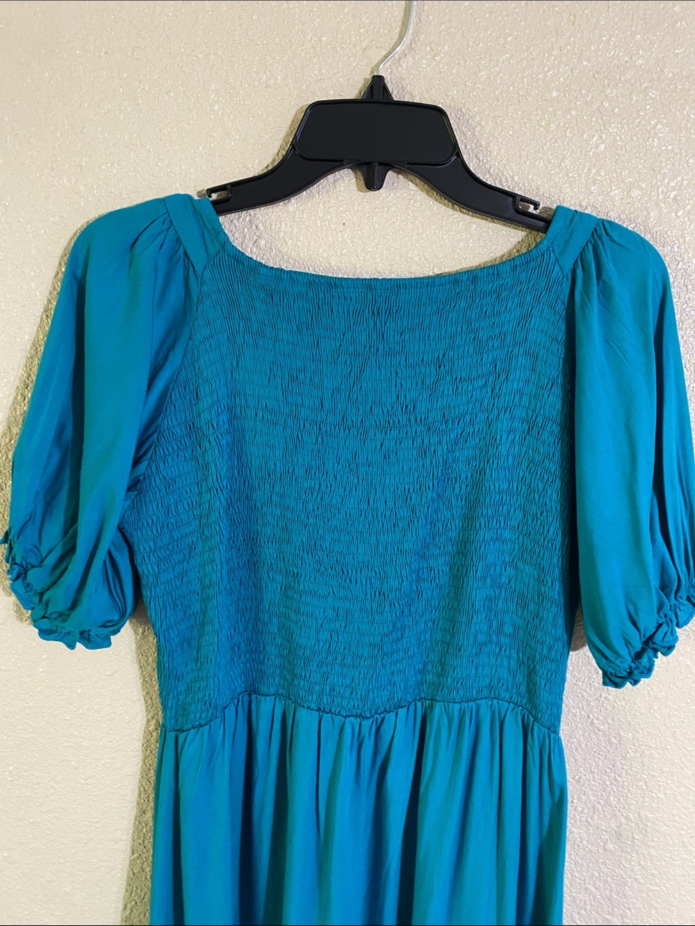 Turquoise Ruched Bodice with Ruffle Hem Midi Dress Size L - Picture 8 of 10
